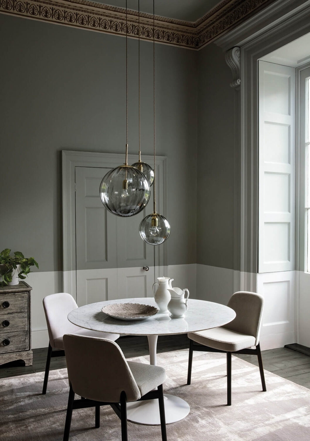 Two-Tone Walls Ideas: Create A Color Blocking Accent Wall 7 dining-room-two-tone-wall-paint-dark-gray-paint-and-paper-library-nordroom