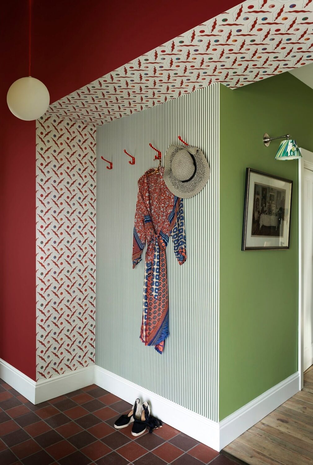 A Colorful House By The Sea Designed by Space A 15 entrance-red-green-walls-wallpaper-ceiling-nordroom