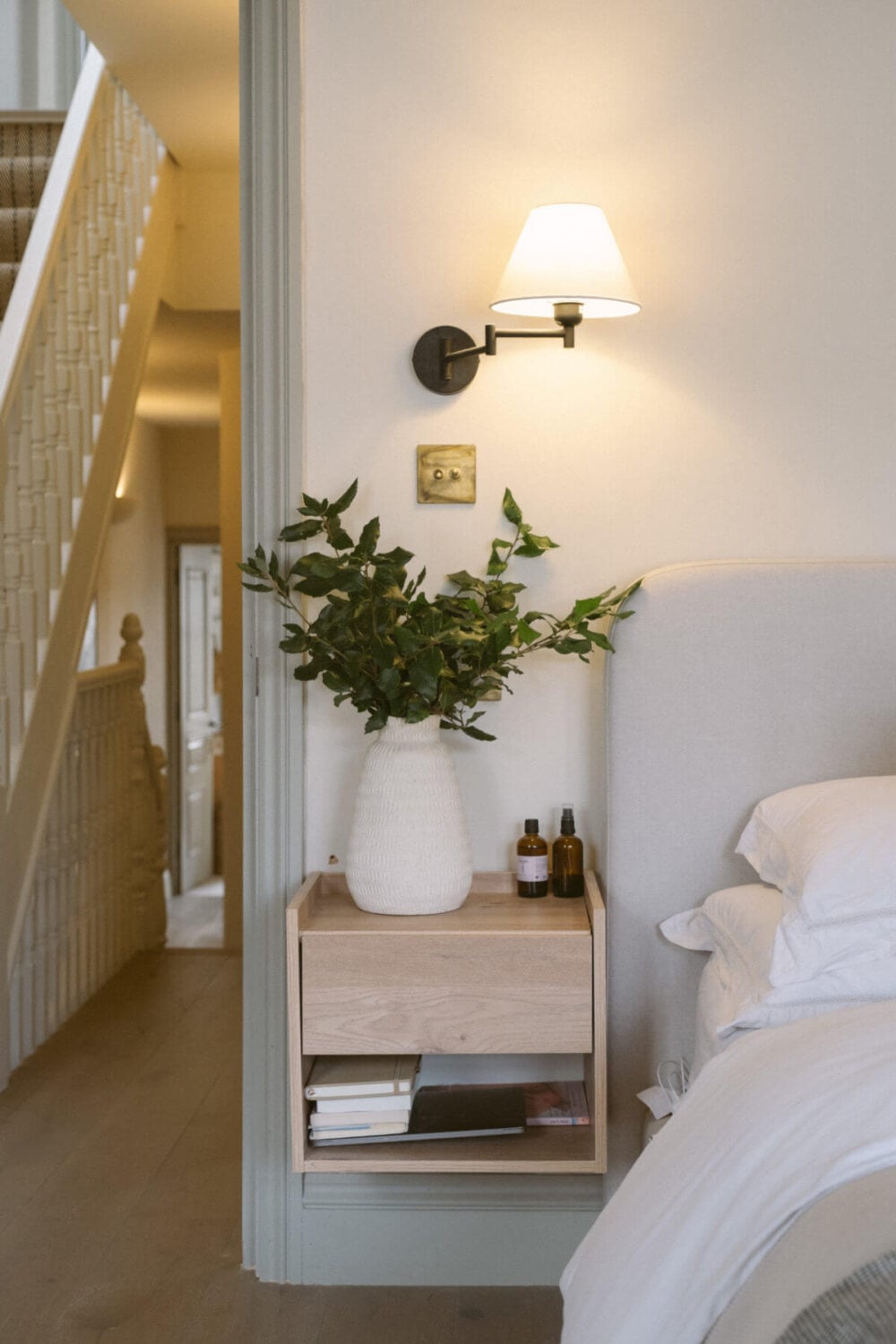 A Serene Renovated Victorian House in London 23 floating-nightstand-bedroom-serene-townhouse-nordroom