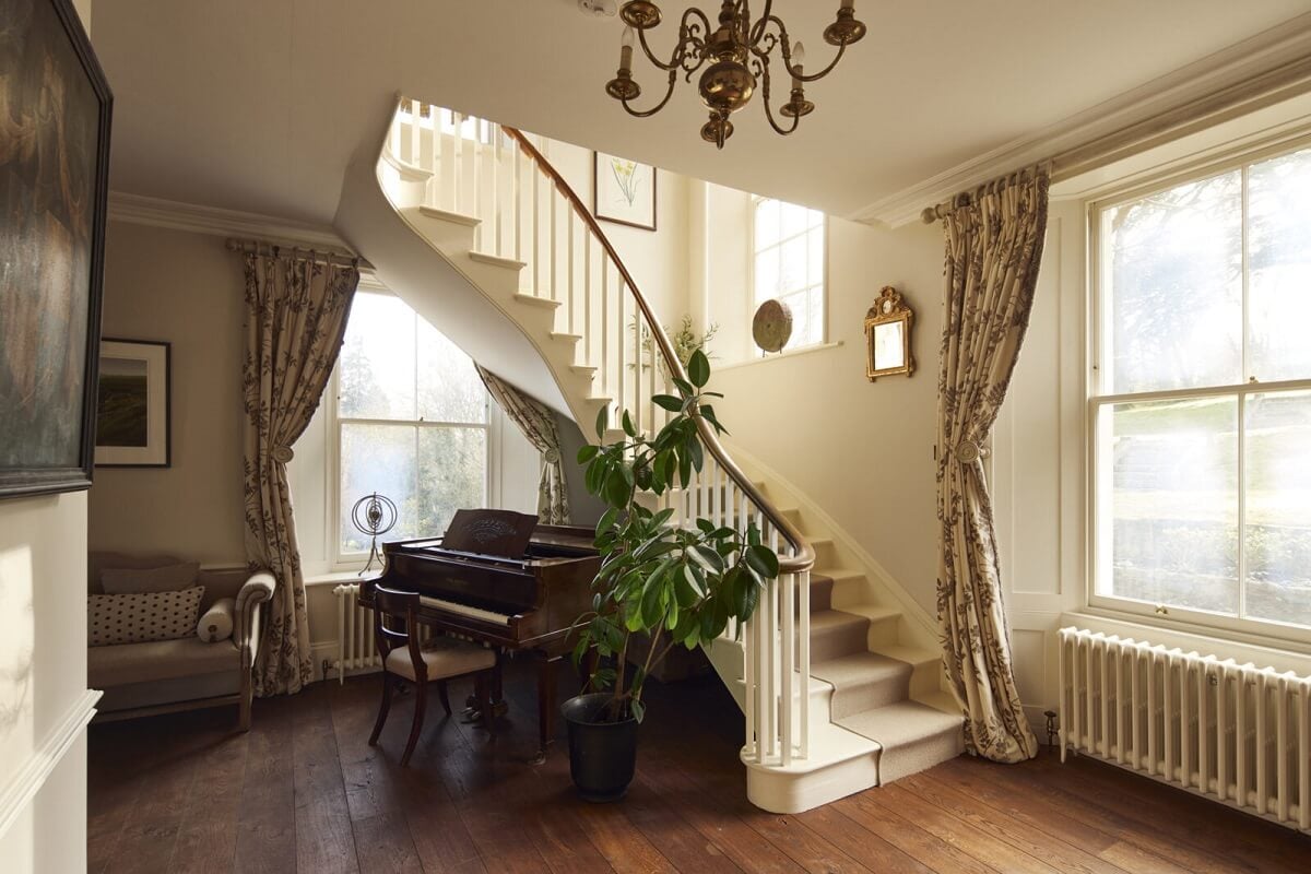 A Peaceful Georgian House in the English Countryside 12 hallway-foyer-paino-staircase-nordroom