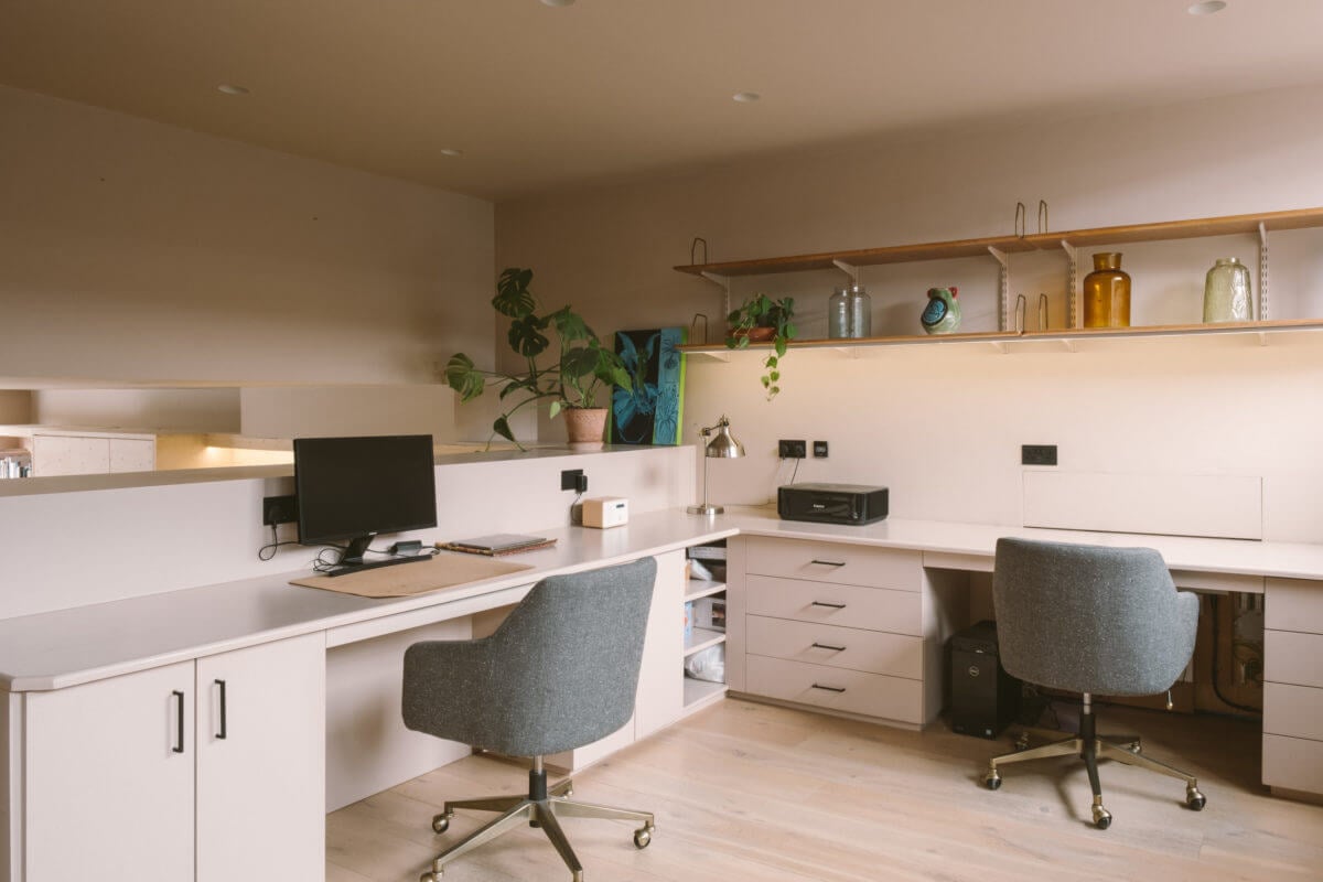 A Modern Split-Level Home with Colorful Rooms 15 home-office-double-desk-modern-home-england-nordroom