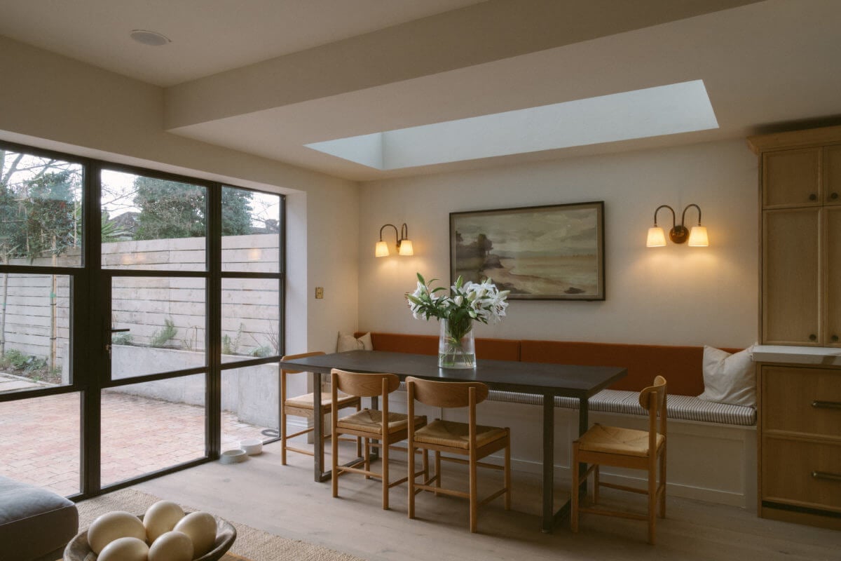 A Serene Renovated Victorian House in London 14 kitchen-dining-area-bench-skywindow-nordroom