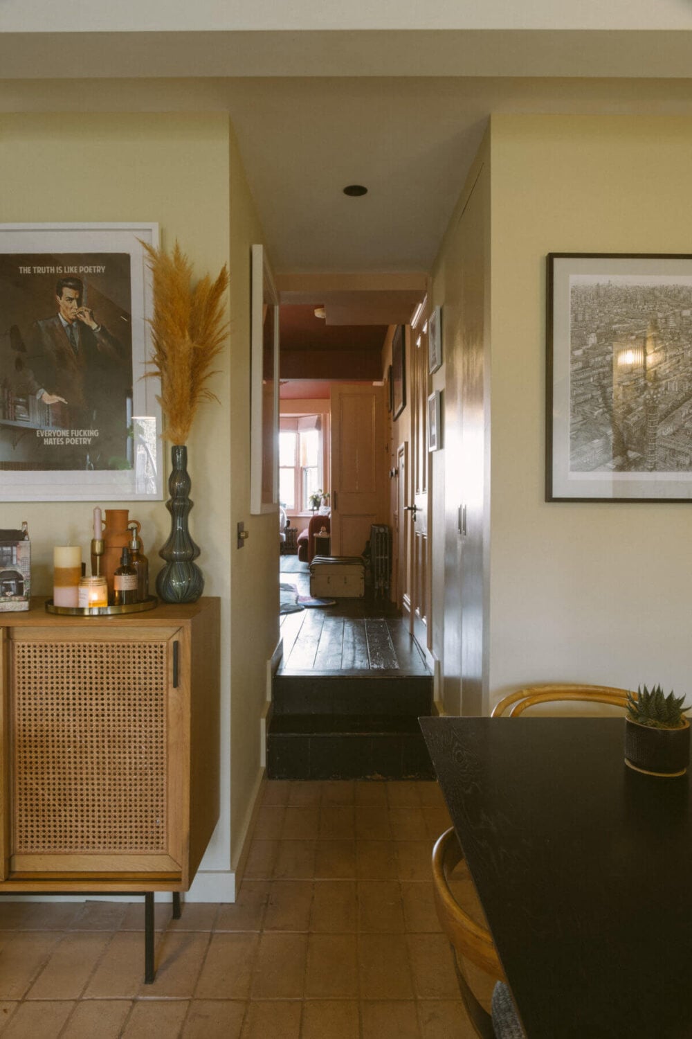 A Victorian House in London Decorated in Warm Color Tones 13 kitchen-hallway-stone-floor-dining-table-nordroom