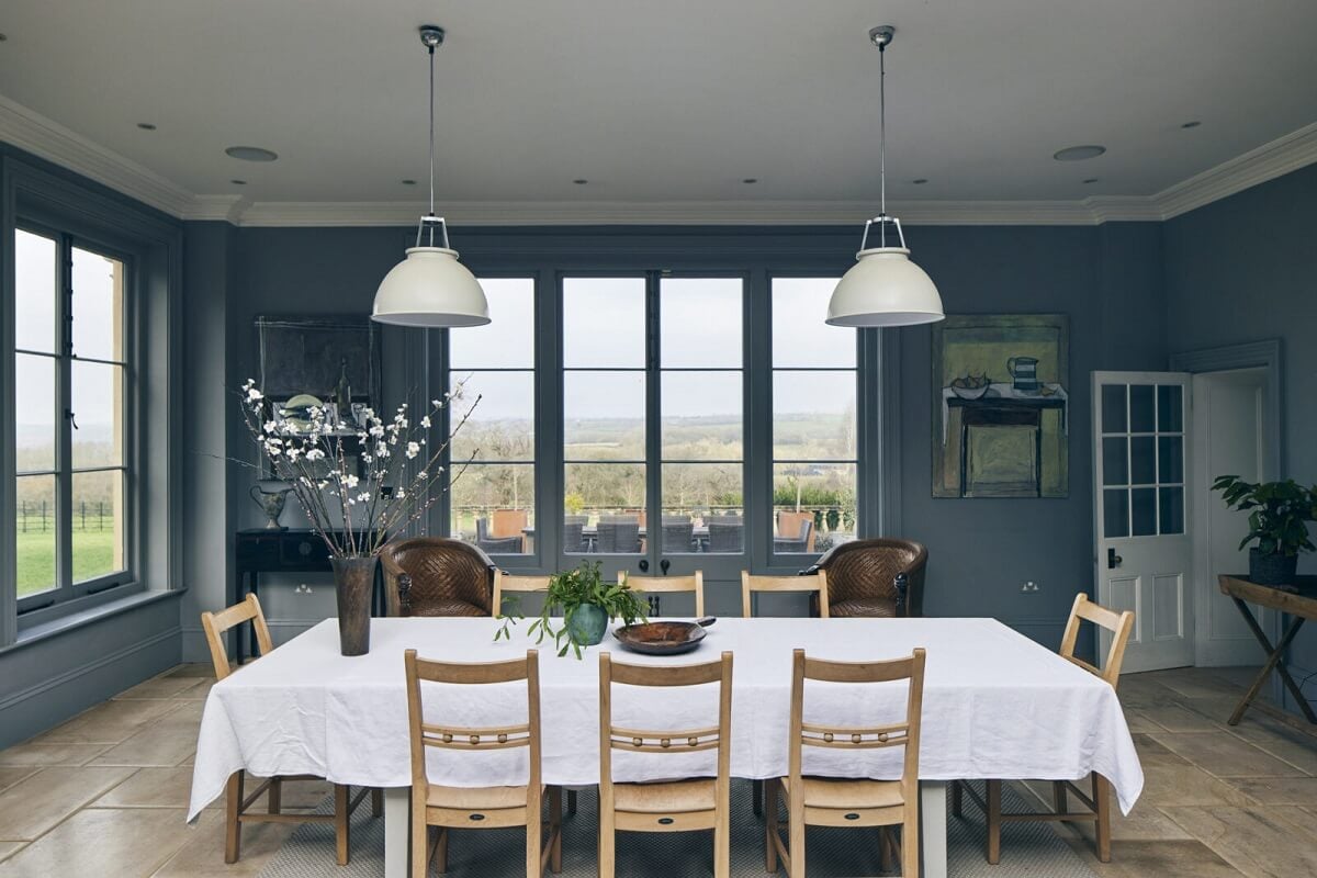 A Peaceful Georgian House in the English Countryside 8 large-kitchen-dining-space-blue-walls-nordroom
