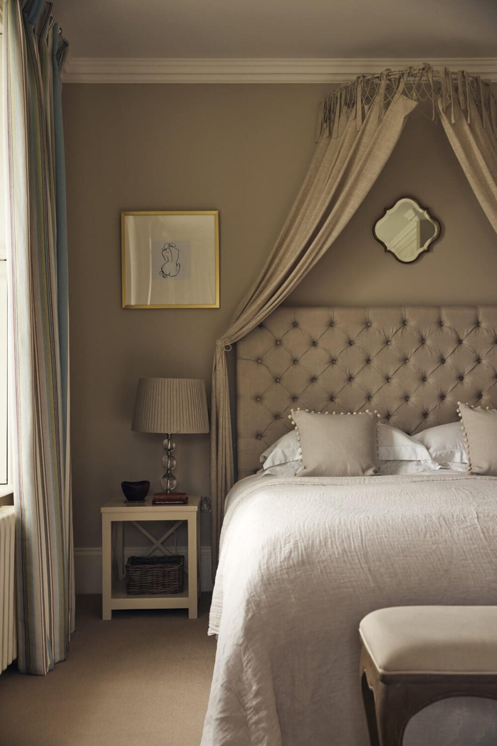 A Peaceful Georgian House in the English Countryside 21 muted-greige-bedroom-canopy-nordroom