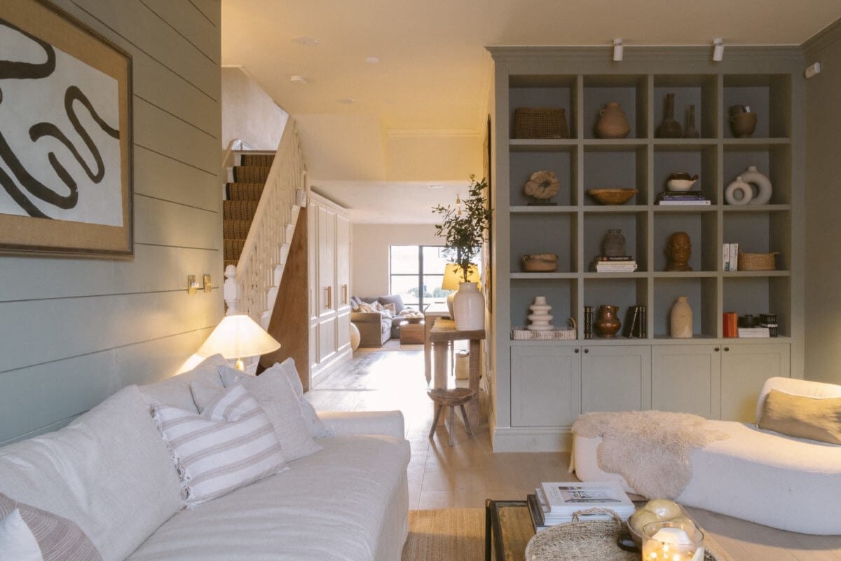A Serene Renovated Victorian House in London 1 open-plan-living-room-built-in-bookcase-nordroom