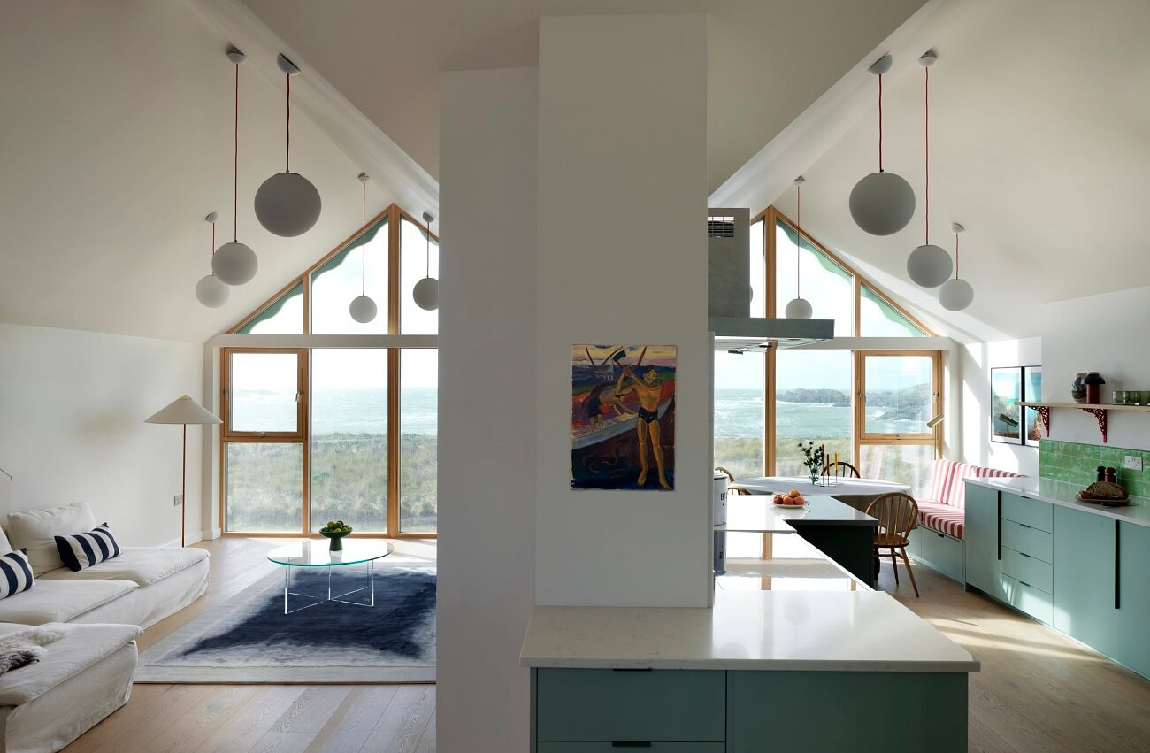 A Colorful House By The Sea Designed by Space A 5 open-plan-living-room-kitchen-pitched-roof-nordroom