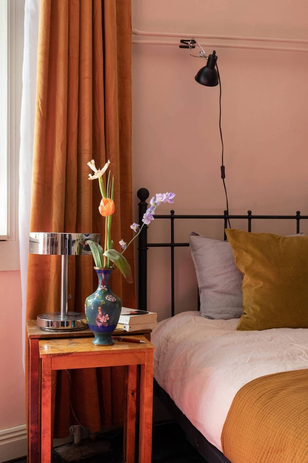 A Classic Maisonette Home in Stockholm 17 pink-ochre-yellow-bedroom-nordroom