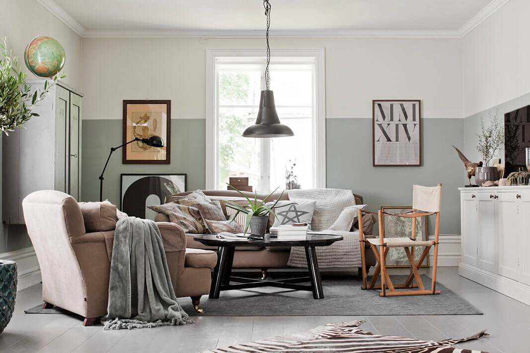 Two-Tone Walls Ideas: Create A Color Blocking Accent Wall 20 scandinavian-living-room-half-painted-wall-light-gray-nordroom