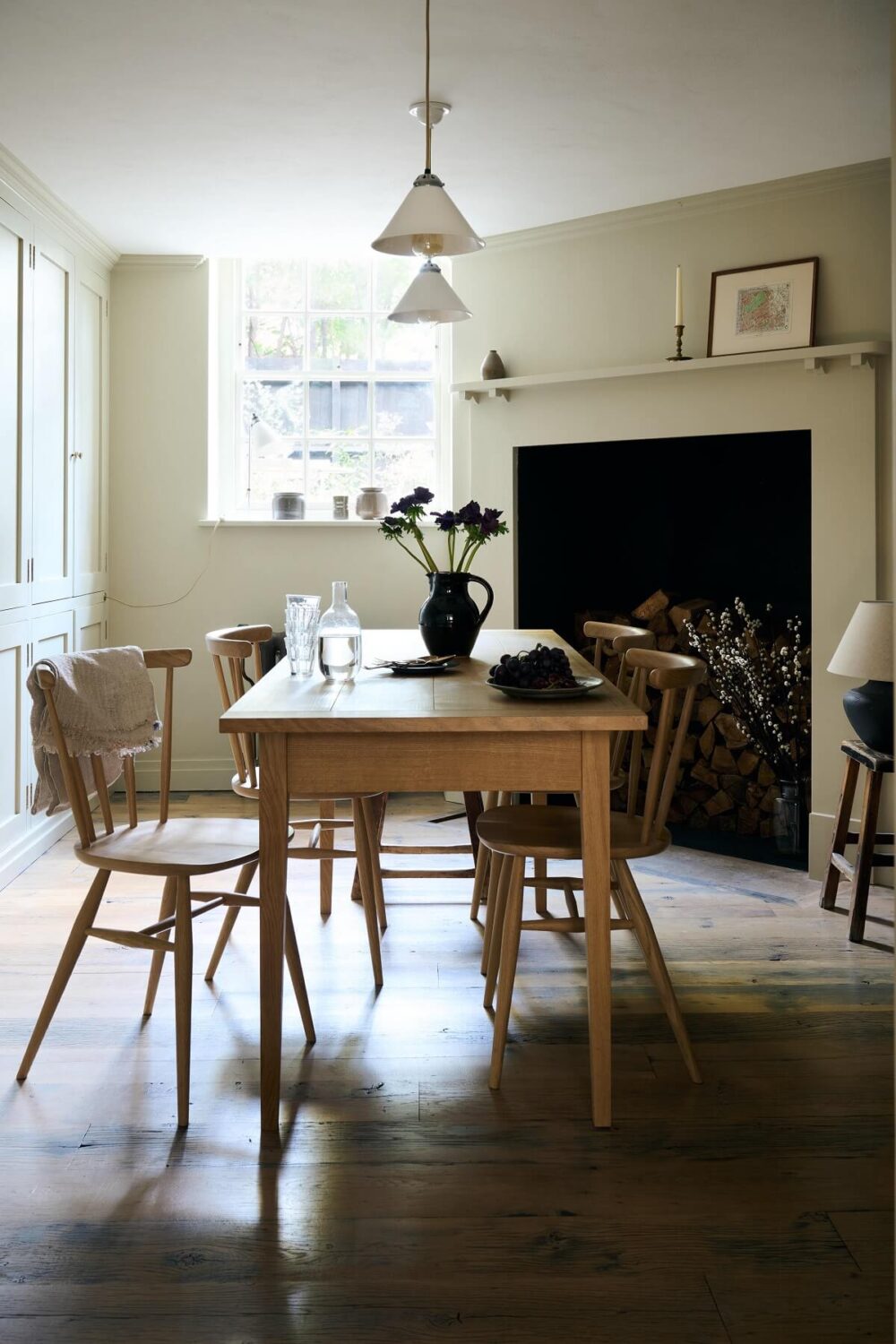 A Shaker-Style Basement Kitchen in a Georgian Townhouse 8 shaker-table-devol-basement-kitchen-fireplace-nordroom