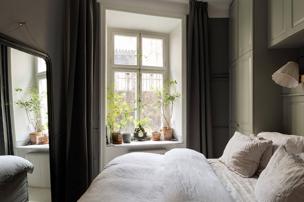 A Classic Maisonette Home in Stockholm 11 small-gray-bedroom-built-in-wardrobes-nordroom