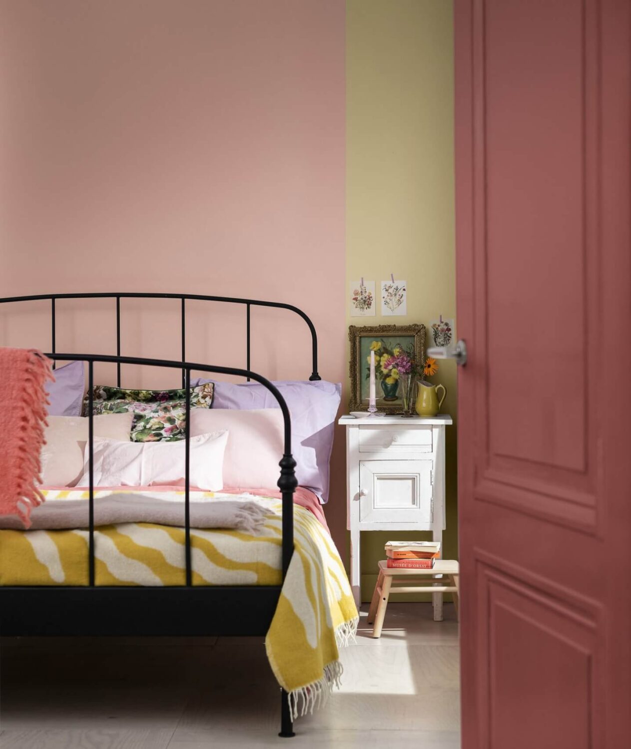Two-Tone Walls Ideas: Create A Color Blocking Accent Wall 3 vertical-two-tone-wall-pink-yellow-bedroom-dulux
