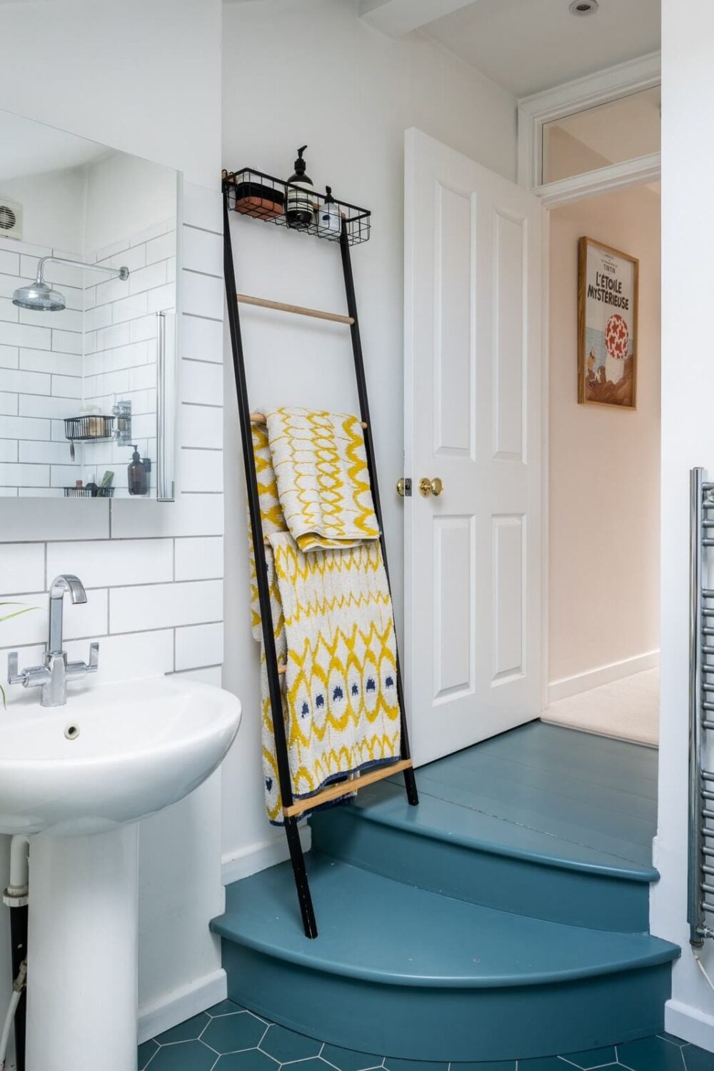 Blue and Green Tones in a London Home 14 bathroom-blue-hexagon-floor-tiles-nordroom