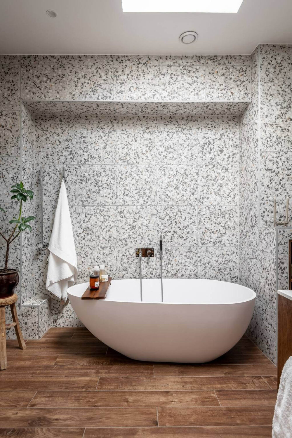 A Swedish Maisonette with a Blue Kitchen and Wallpaper 29 bathroom freestanding bath A Swedish Maisonette with a Blue Kitchen and Wallpaper