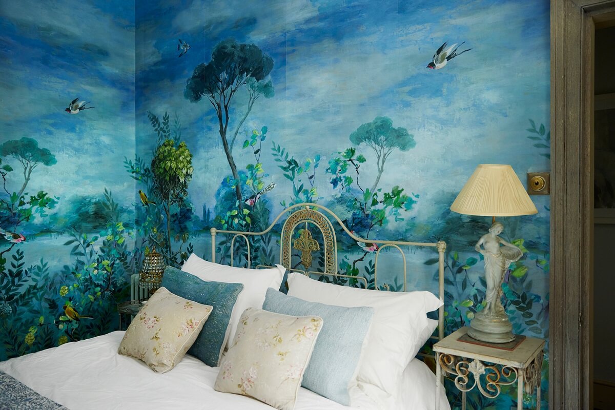 Colorful Rooms and Unique Decor in a Home in Bath 18 bedroom-Designer’s-Guild-Giordano-Segreto-wallpaper-nordroom