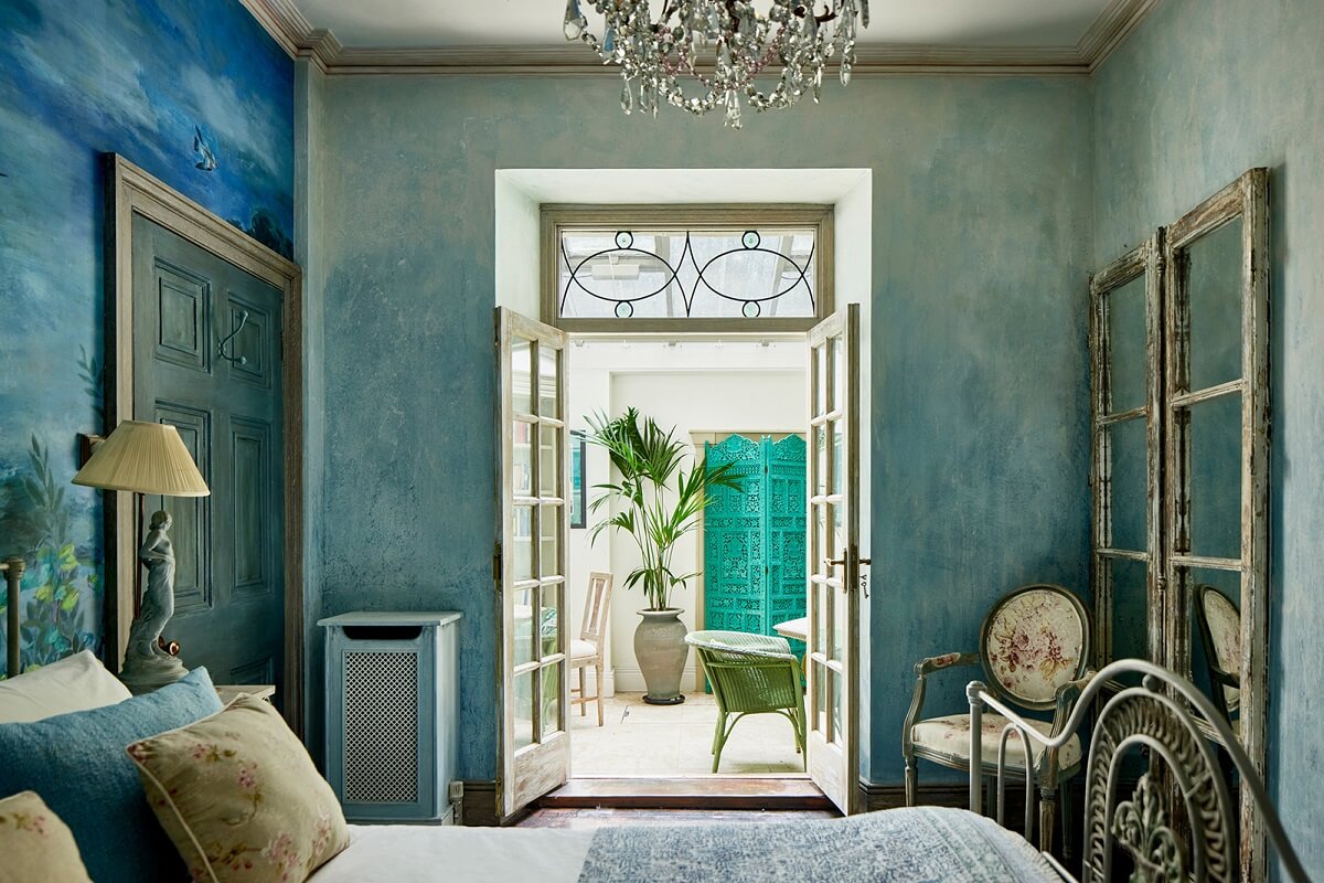Colorful Rooms and Unique Decor in a Home in Bath 20 bedroom-en-suite-room-Designer’s-Guild-Giordano-Segreto-wallpaper-nordroom