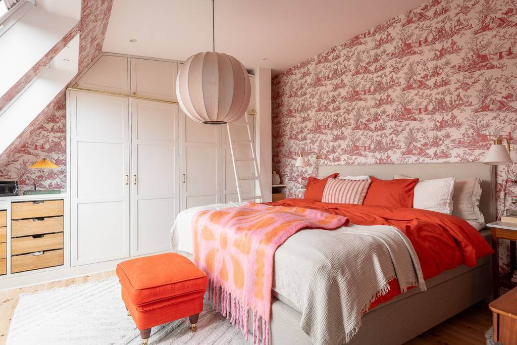 A Swedish Maisonette with a Blue Kitchen and Wallpaper 23 colorful attic bedroom A Swedish Maisonette with a Blue Kitchen and Wallpaper