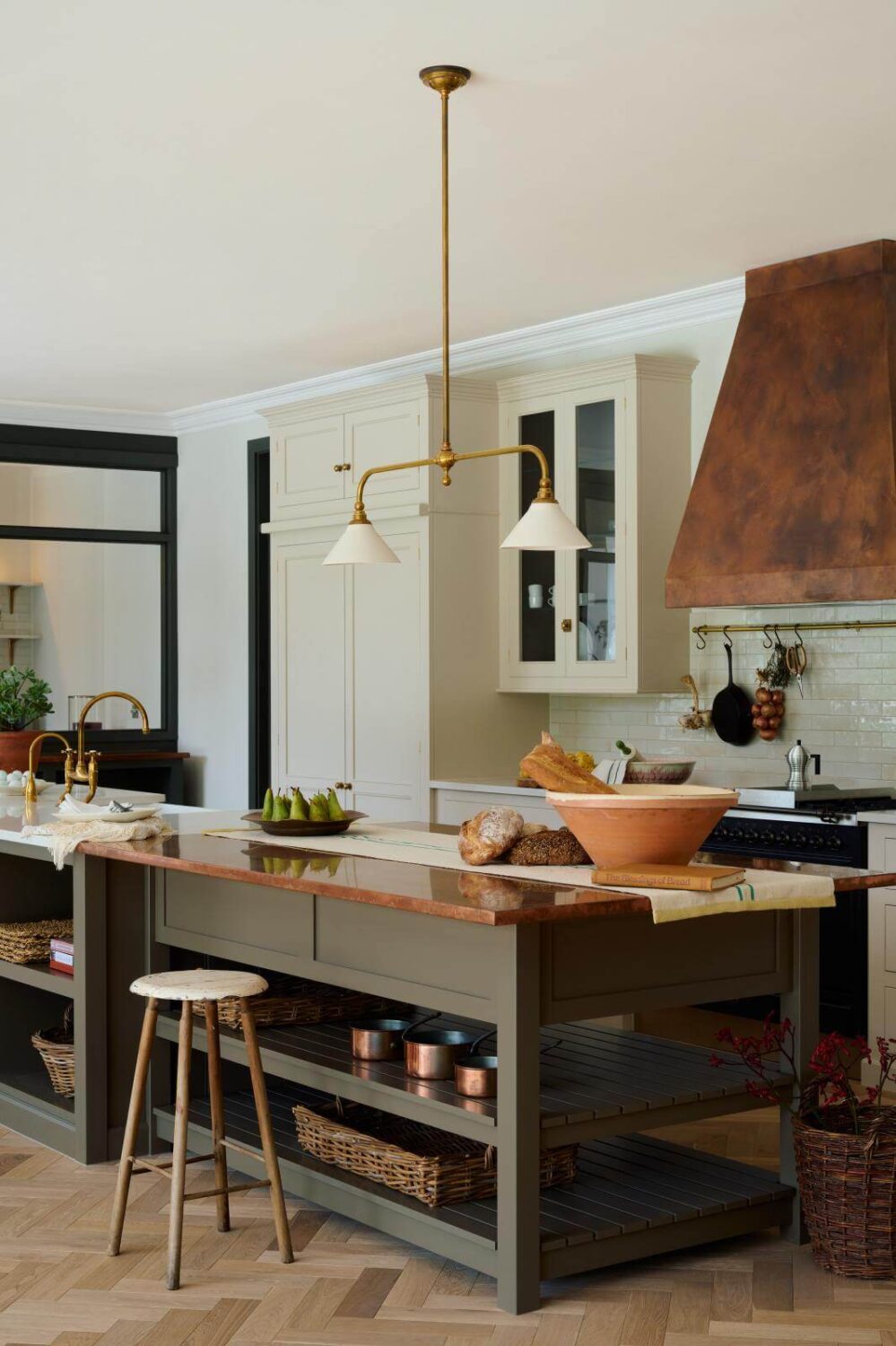 57 Stylish Two-Tone Kitchen Cabinet Ideas 21 contrasting-cupboards-colors-copper-vent-hood-nordroom