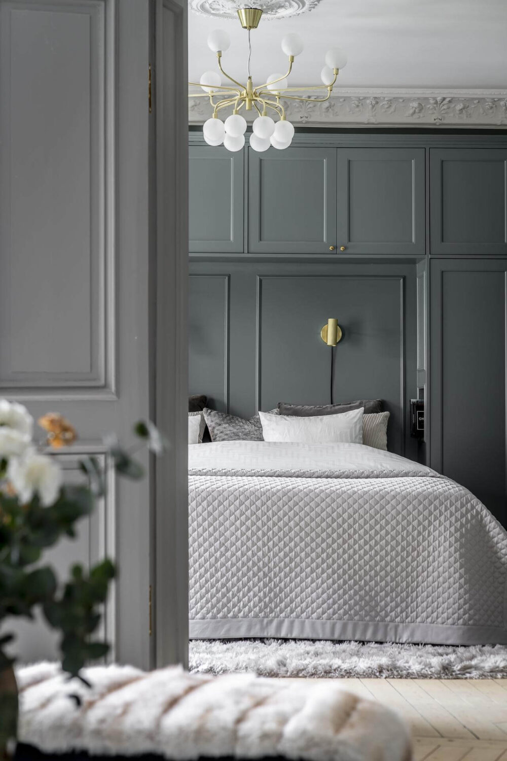 Gray Tones in a Classic Historic Scandinavian Home 13 gray-bedroom-detail-nordroom