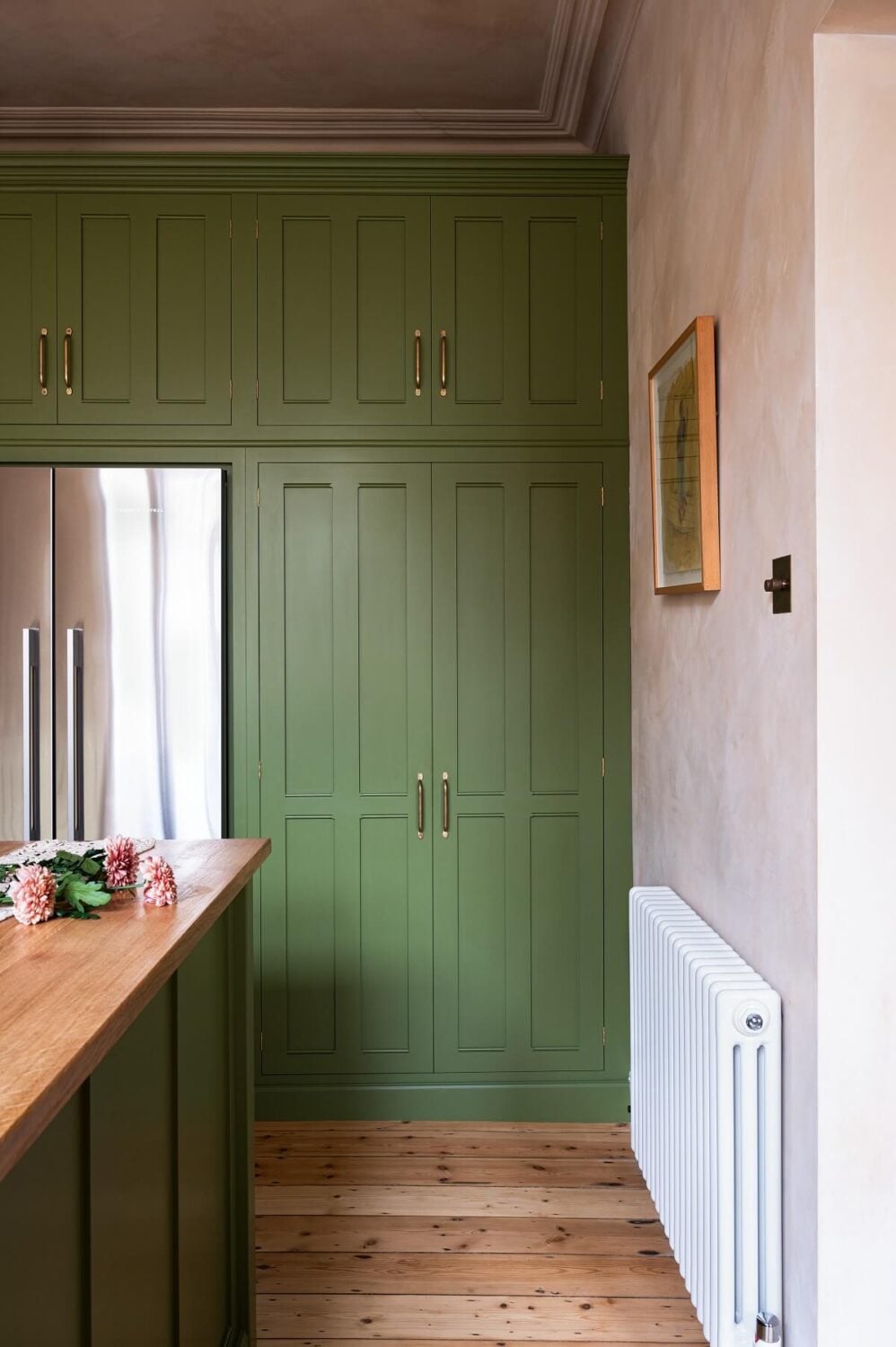 A Green deVOL Kitchen Combined with Plaster Pink Walls 6 green-kitchen-cabinets-floor-to-ceiling-cupboards-nordroom