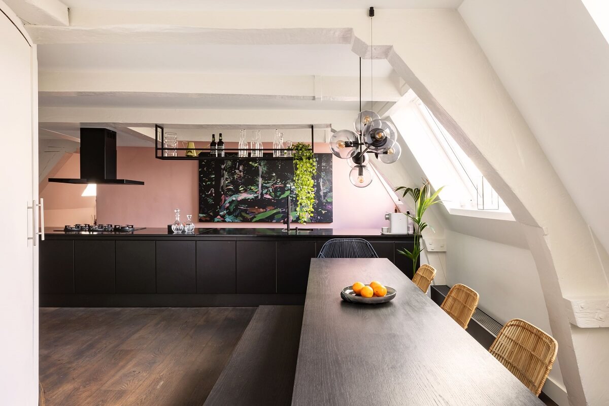 An Amsterdam Penthouse with Green Color Accents 9 kitchen-dining-table-penthouse-apartment-amsterdam-nordroom
