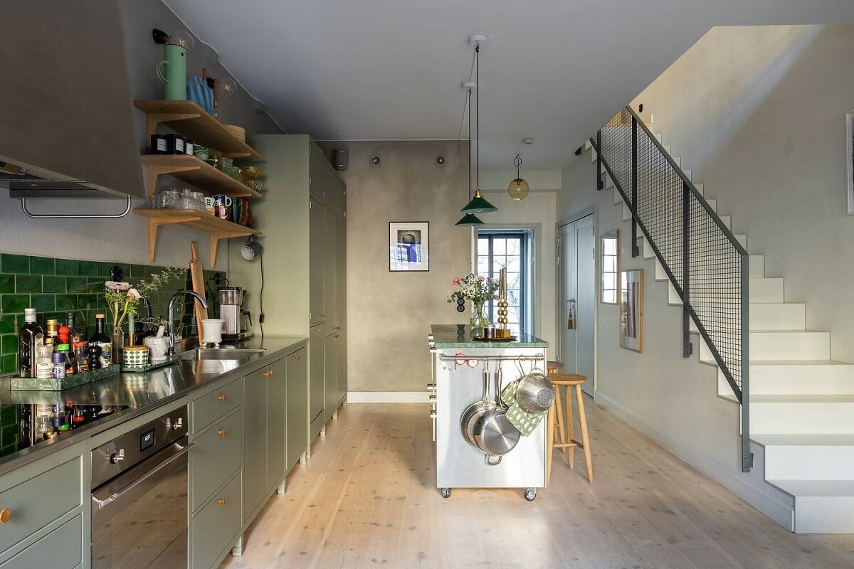 A Swedish Townhouse with a Light Green Kitchen 5 kitchen-mint-green-cabinets-green-tiles-nordroom