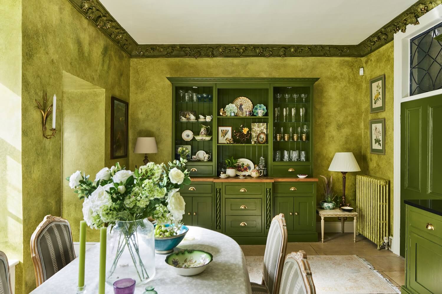 Colorful Rooms and Unique Decor in a Home in Bath 15 kitchen-olive-green-walls-james-adams-cornicing-nordroom