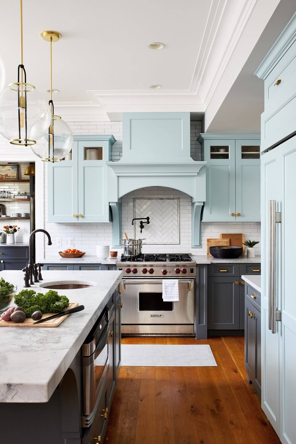 57 Stylish Two-Tone Kitchen Cabinet Ideas 42 light-blue-kitchen-cabinets-two-tone-kitchens-nordroom