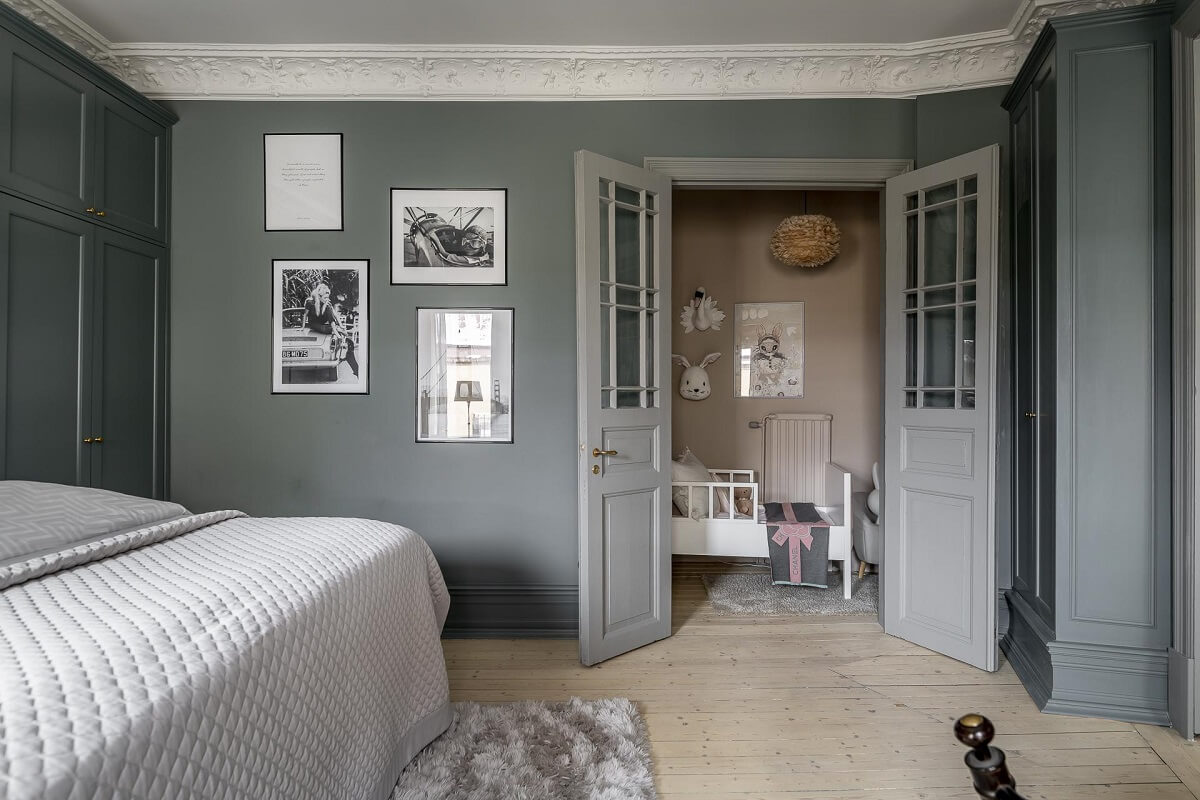 Gray Tones in a Classic Historic Scandinavian Home 9 master-bedroom-en-suite-nursery-nordroom