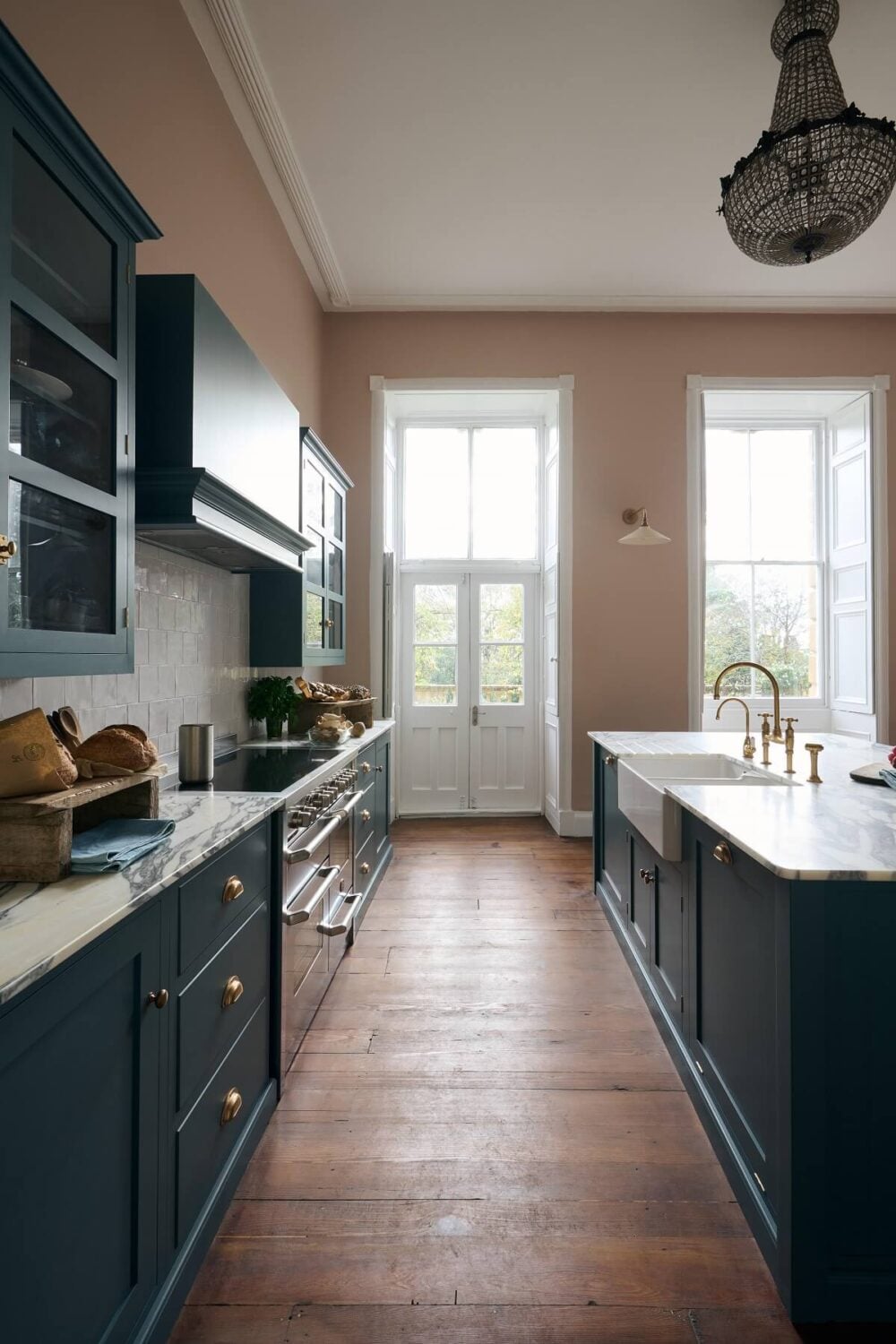 A Blue deVOL Kitchen in a Georgian Terrace House 1 real-shaker-kitchen-devol-pink-walls-wooden-floor-nordroom