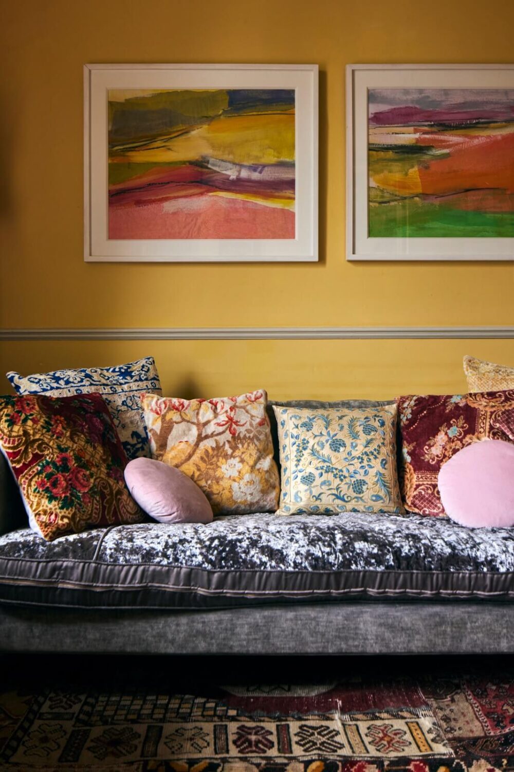 Colorful Rooms and Unique Decor in a Home in Bath 5 sofa-art-yellow-walls-nordroom