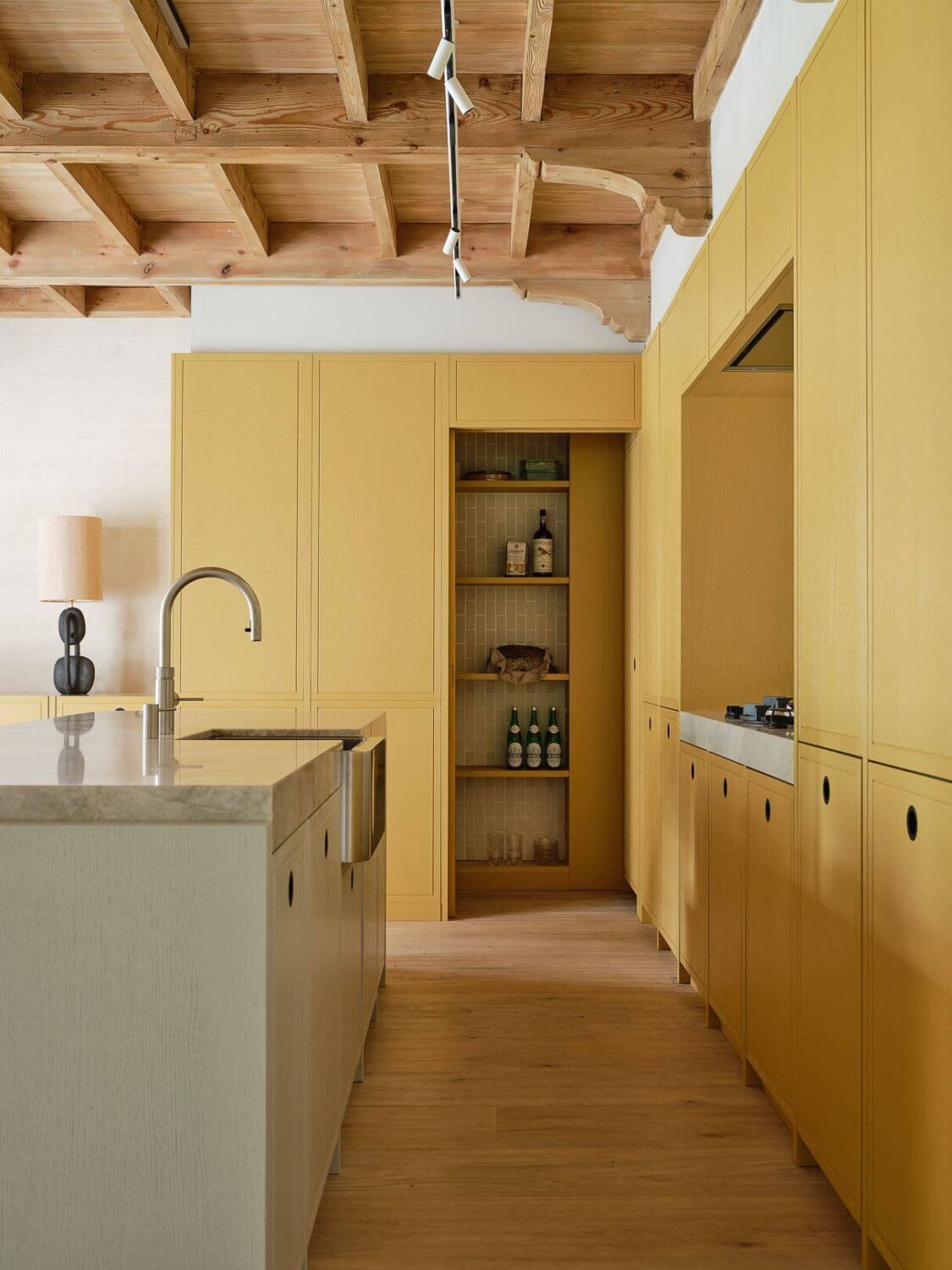 57 Stylish Two-Tone Kitchen Cabinet Ideas 1 two-tone-kitchen-cabinet-ideas-yellow-cupboards-wooden-ceiling-nordroom