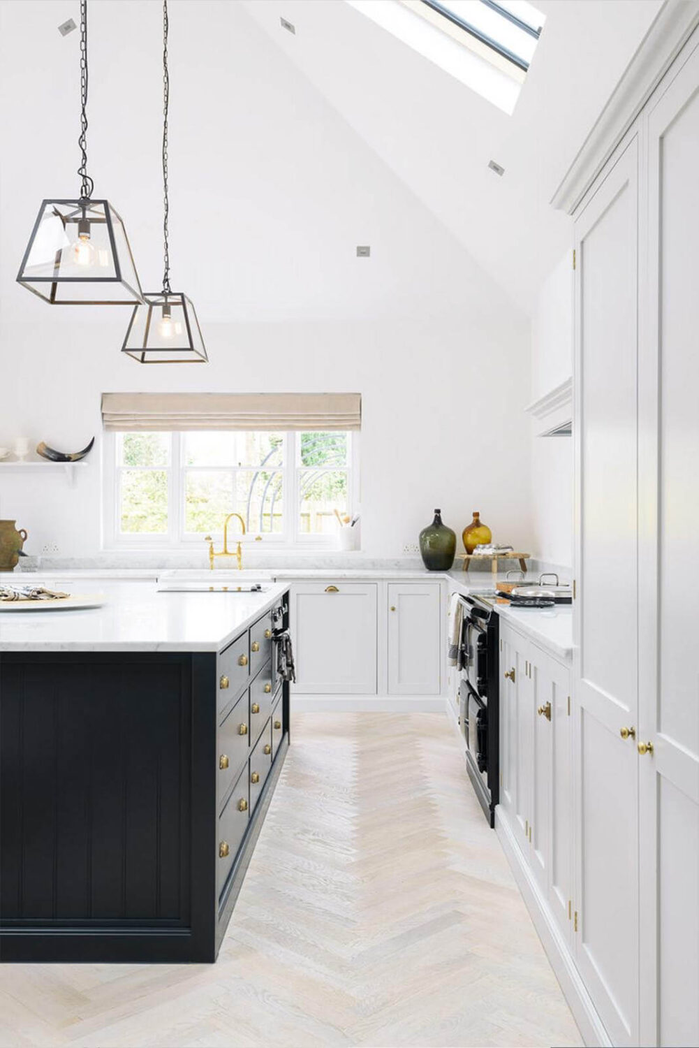 57 Stylish Two-Tone Kitchen Cabinet Ideas 18 white-cabinets-with-navy-blue-island-devol-kitchens
