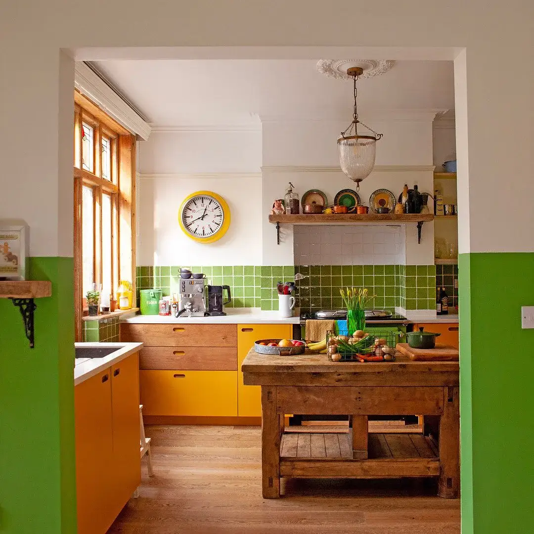 57 Stylish Two-Tone Kitchen Cabinet Ideas 53 yellow-green-kitchen-two-tone-wall-nordroom