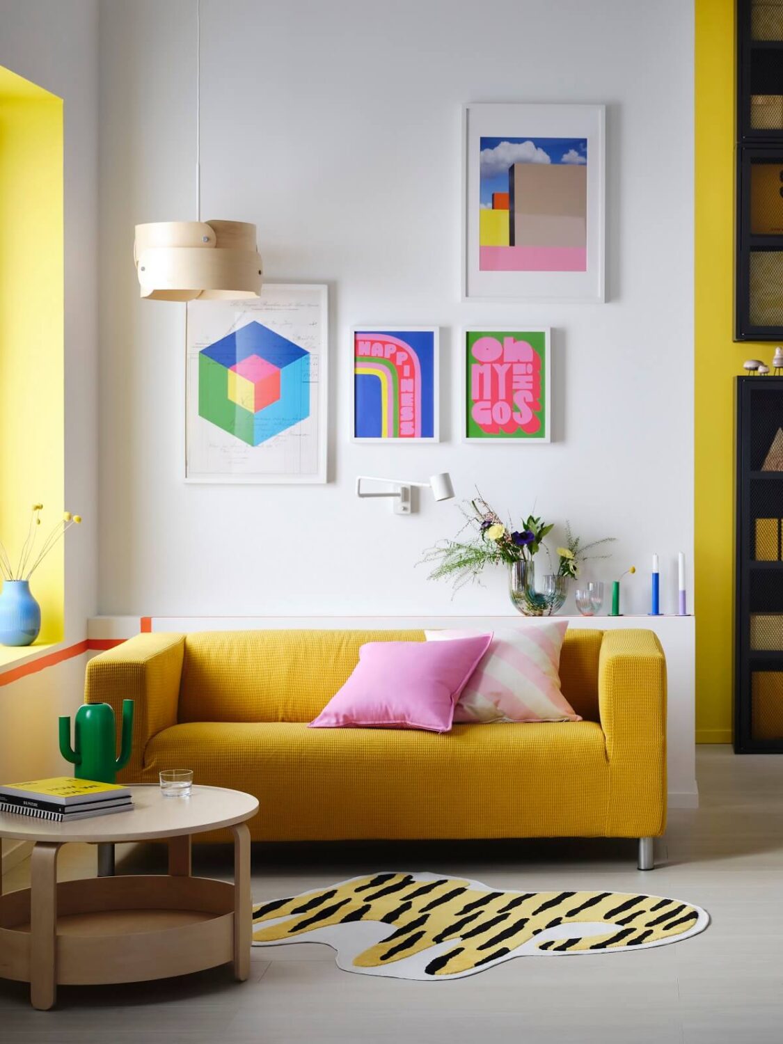 New IKEA Collection July 2023: Bold Colors & Prints 19 IDROTTSHALL-rug-yellow-KLIPPAN-sofa-cover-nordroom