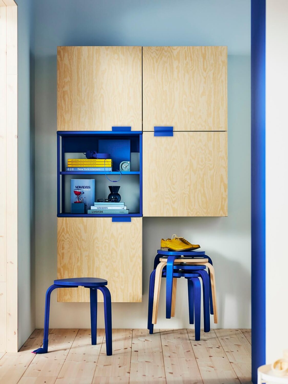 New IKEA Collection July 2023: Bold Colors & Prints 5 PLATSA-open-shelving-unit-KYRRE-stool