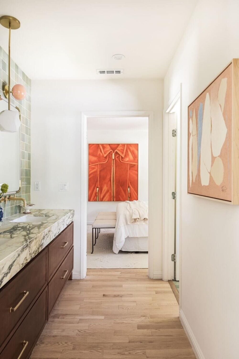 A Beautiful Serene Home in Encino Hills 25 bathroom-green-tiles-wooden-vanity-nordroom