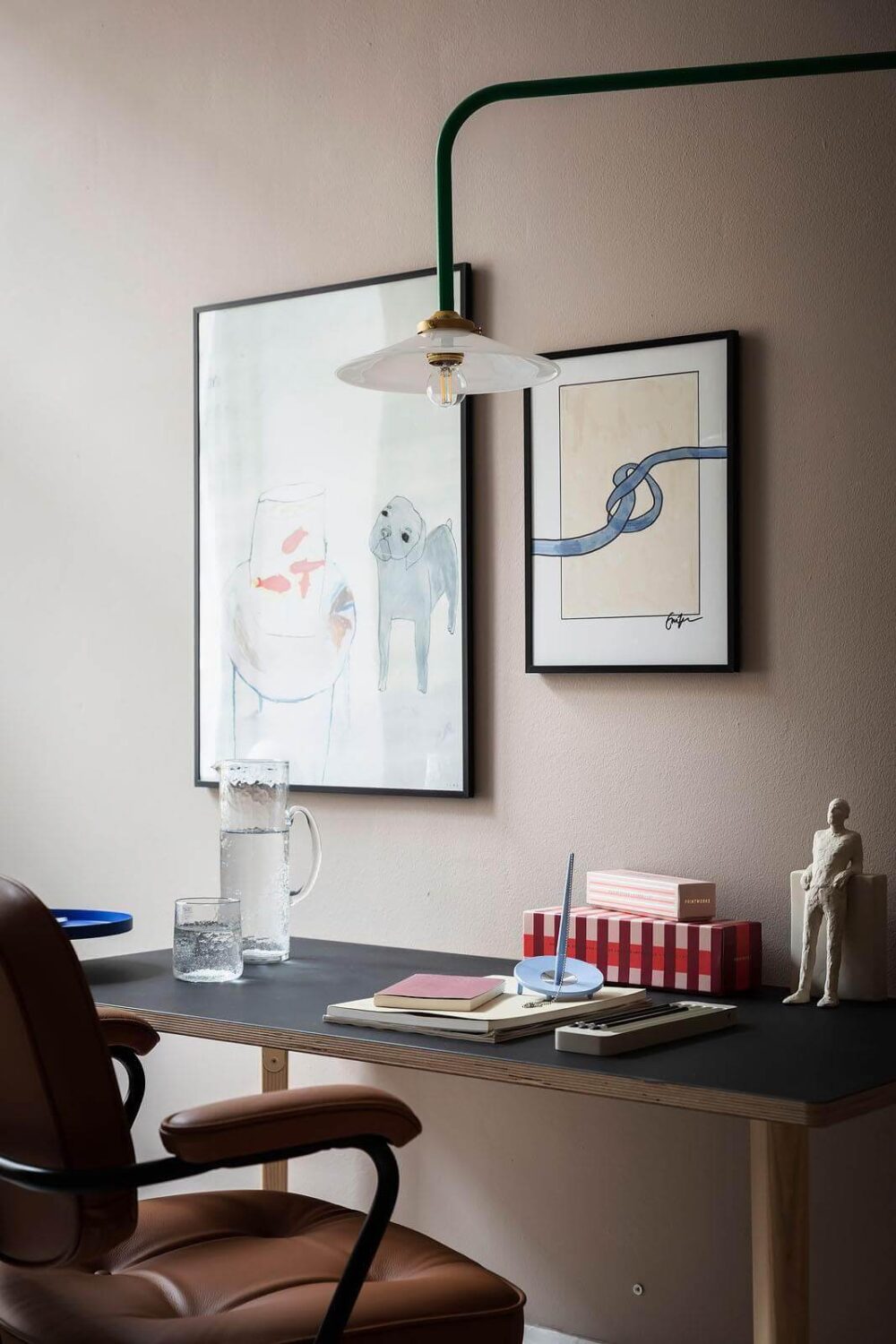 A Stylish Nordic Apartment with a Pink Bedroom 15 bedroom-home-office-black-desk-pink-walls-nordroom