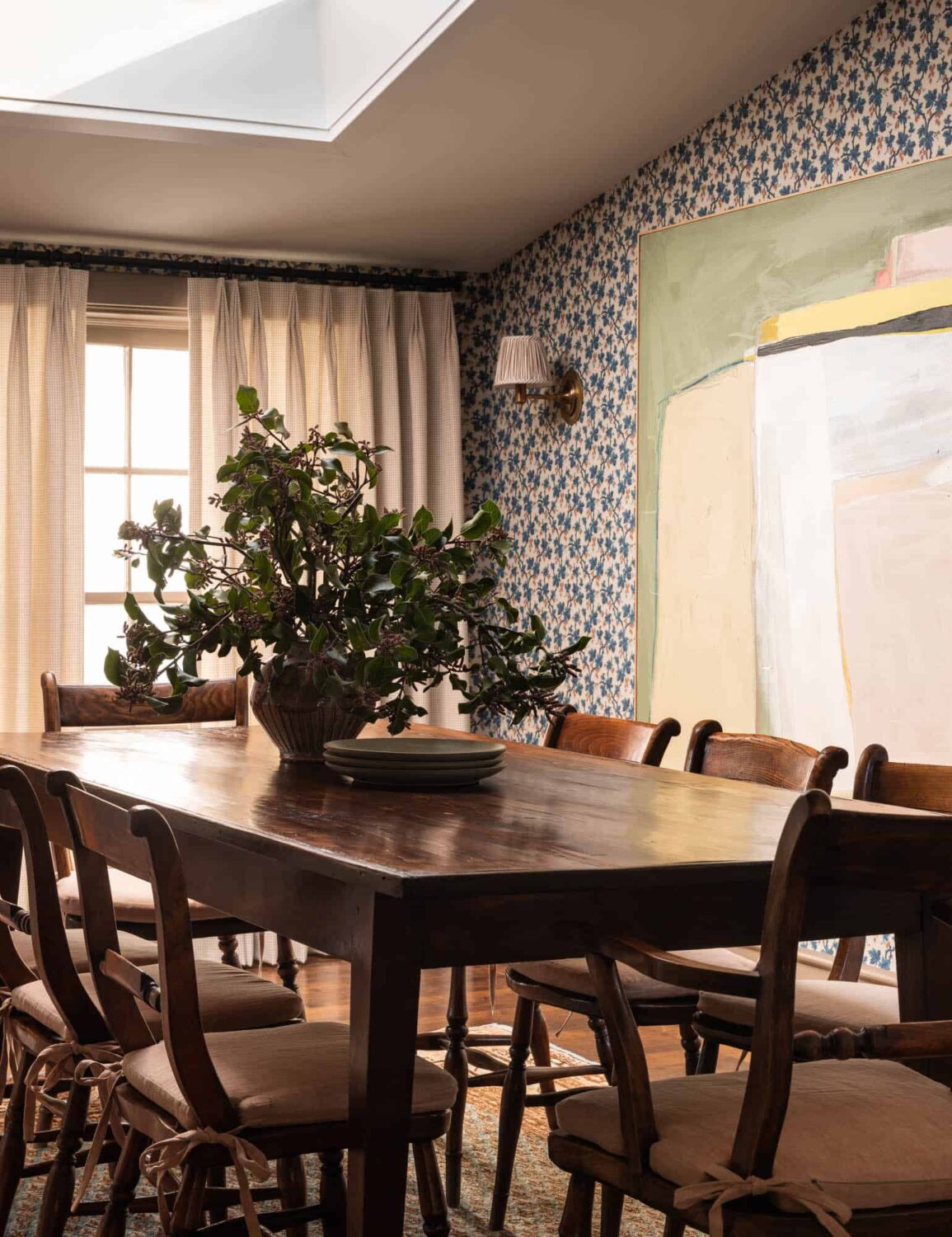 A Cozy Pied-à-Terre with Slanted Ceilings and Wallpaper 11 dining-room-detail-skylight-wallpaper-nordroom