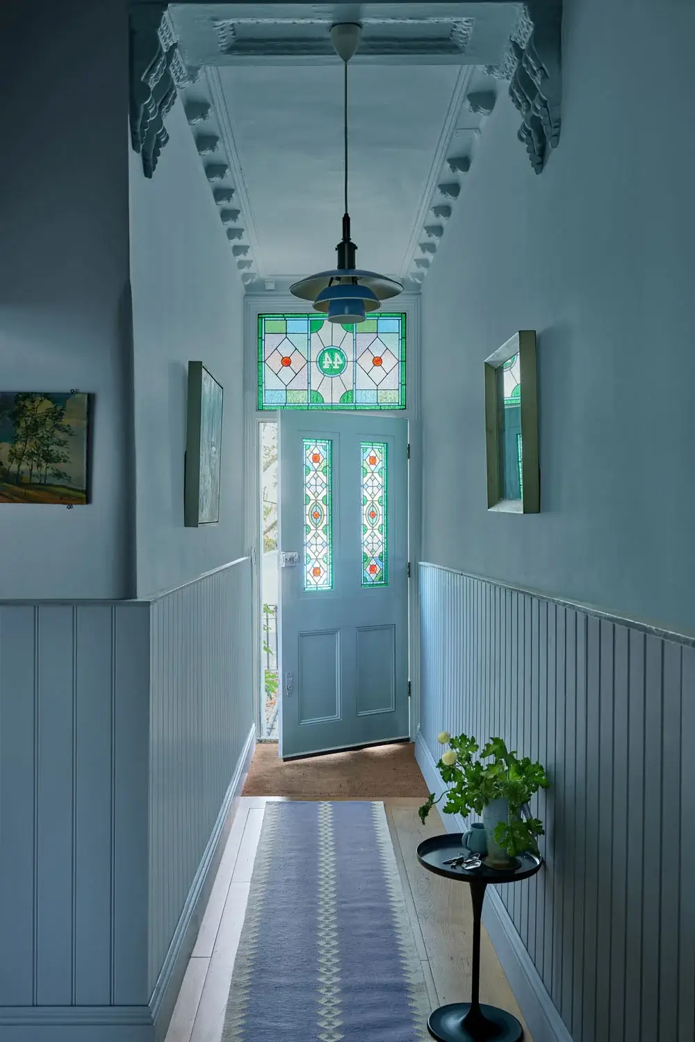 Trend Alert: 36x Color-Drenched Rooms 16 farrow-ball-selvedge-dead-flat-finish-narrow-hallway-front-door-nordroom