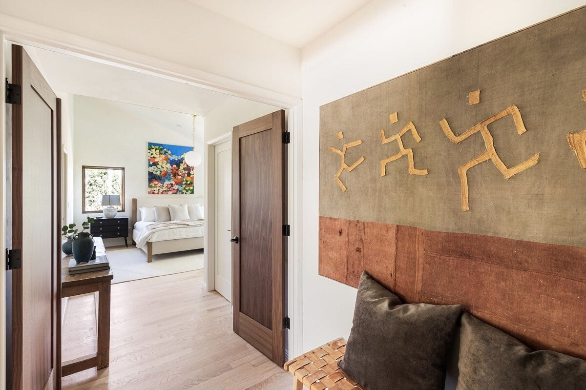 A Beautiful Serene Home in Encino Hills 19 hallway-wooden-bench-nordroom