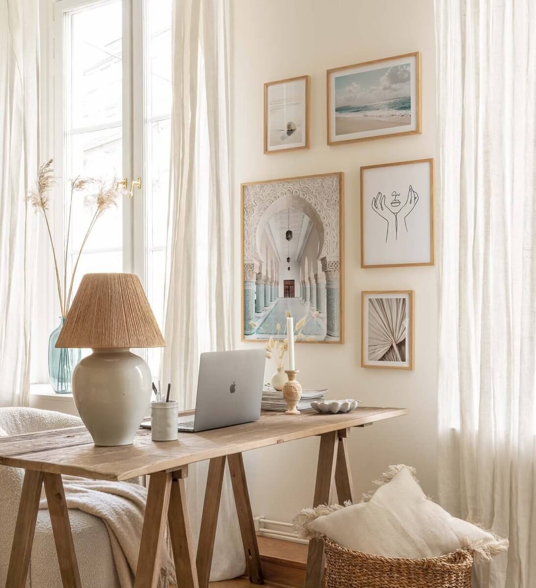 Christian Siriano x Sherwin-Williams Color Collection 2 home-office-rustic-natural-wooden-table-beige-walls-nordroom