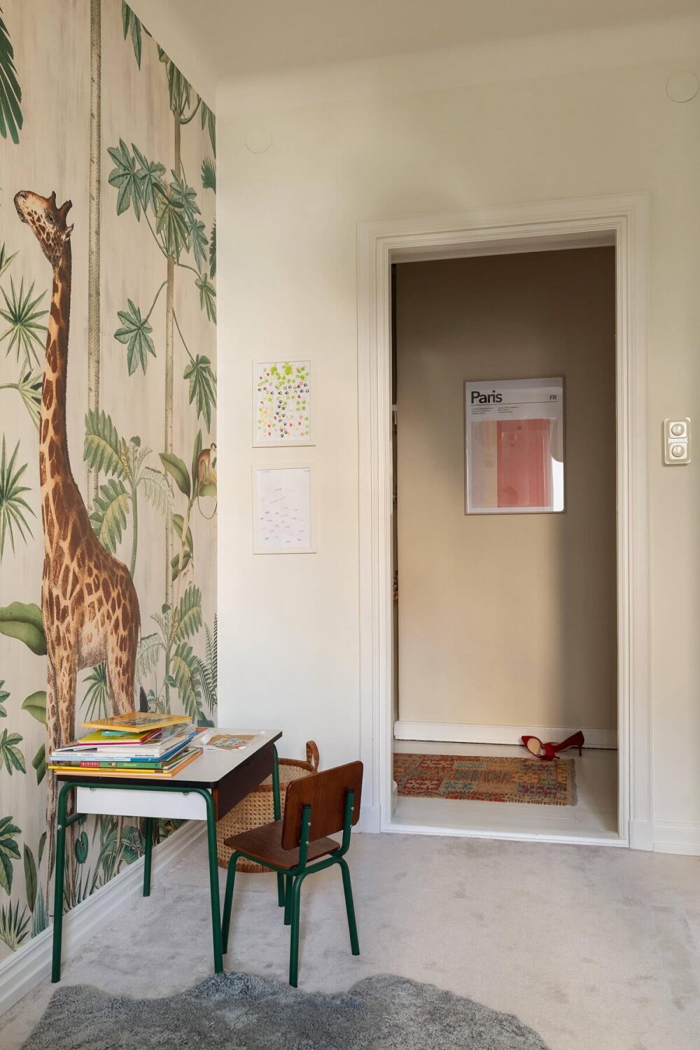A Serene Nordic Apartment with Pink Color Accents 21 kids-bedroom-mural-desk-nordroom