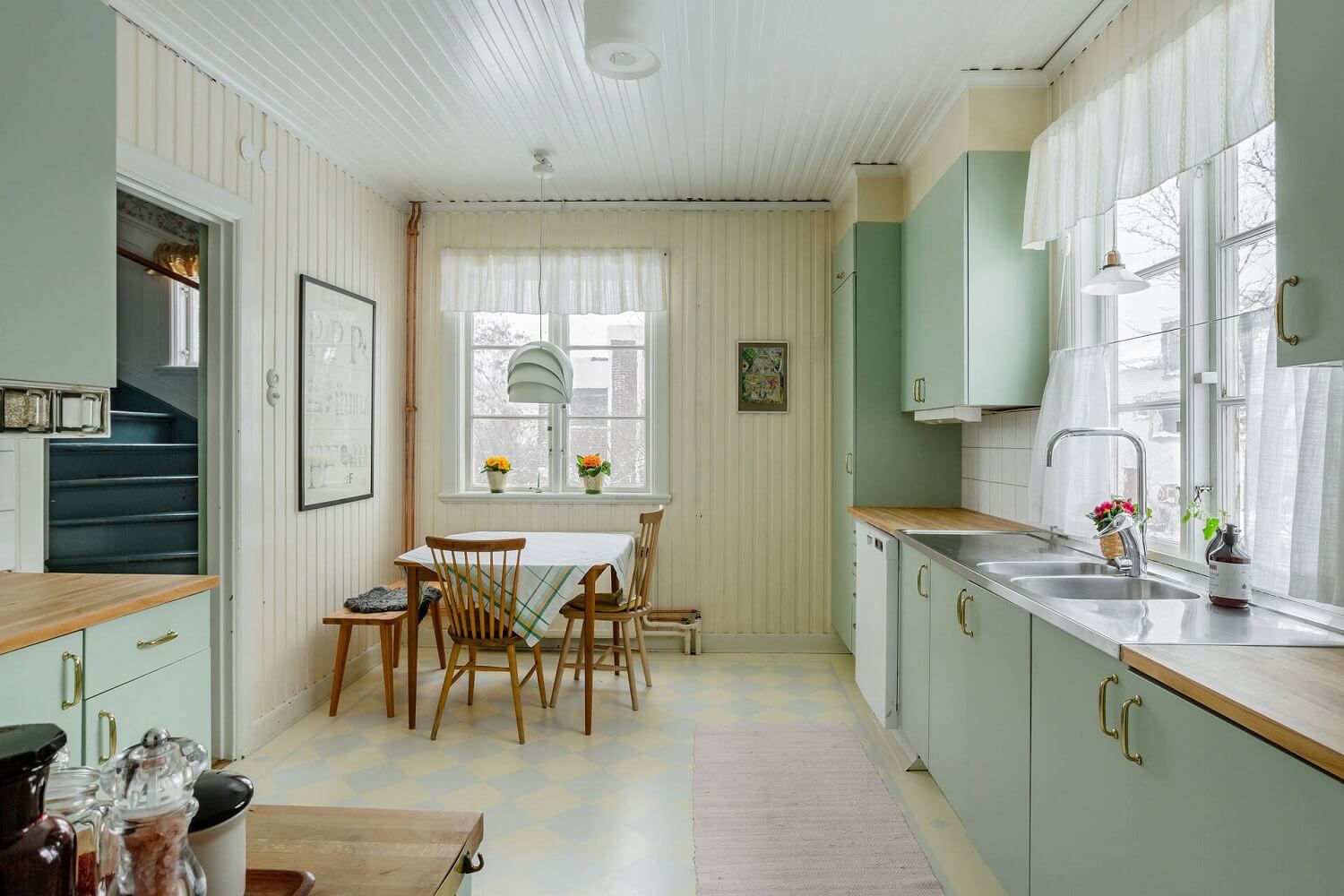 Green Kitchen Design Ideas That You'll Love 23 kitchen-mint-green-cabinets-swedish-country-house-nordroom