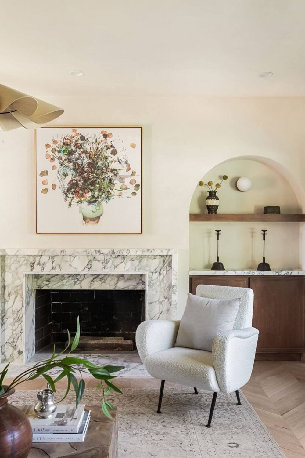A Beautiful Serene Home in Encino Hills 15 living-room-marble-fireplace-arched-niches-nordroom