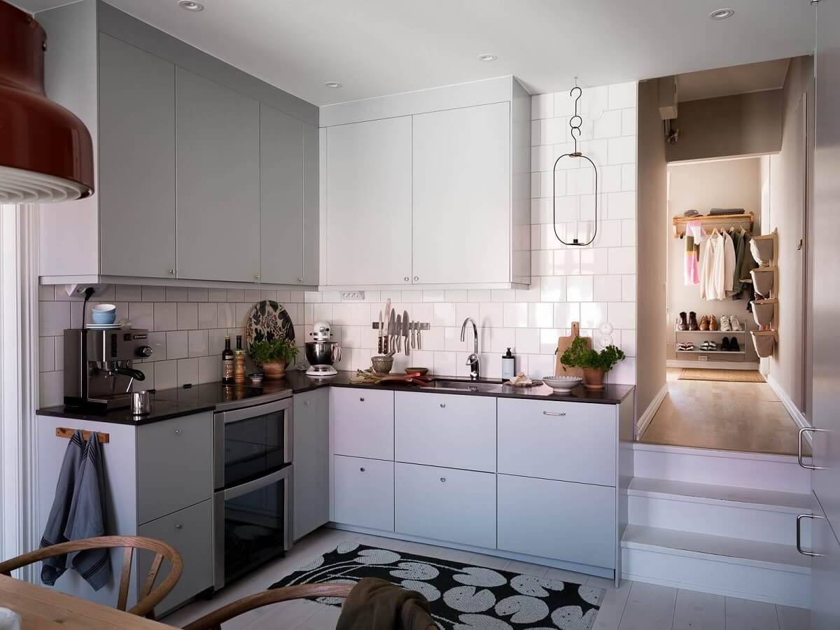A Scandinavian Duplex That Blends Old and New 9 modern-blue-gray-kitchen-cabinets-nordroom