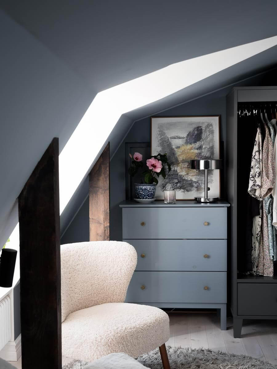 How To Decorate A Bedroom with A Slanted Ceiling 16 reading-nook-wardrobes-blue-attic-bedroom-nordroom