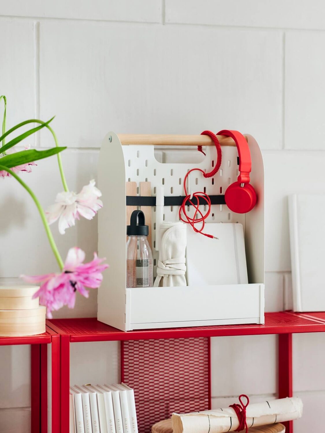 New IKEA Collection July 2023: Bold Colors & Prints 15 red-BAGGEBO-shelving-unit-VATTENKAR-desk-organiser-nordroom