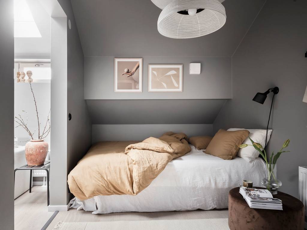 A Small Gray Attic Apartment in Sweden 11 small-gray-apartment-slanted-ceiling-nordic-design-nordroom