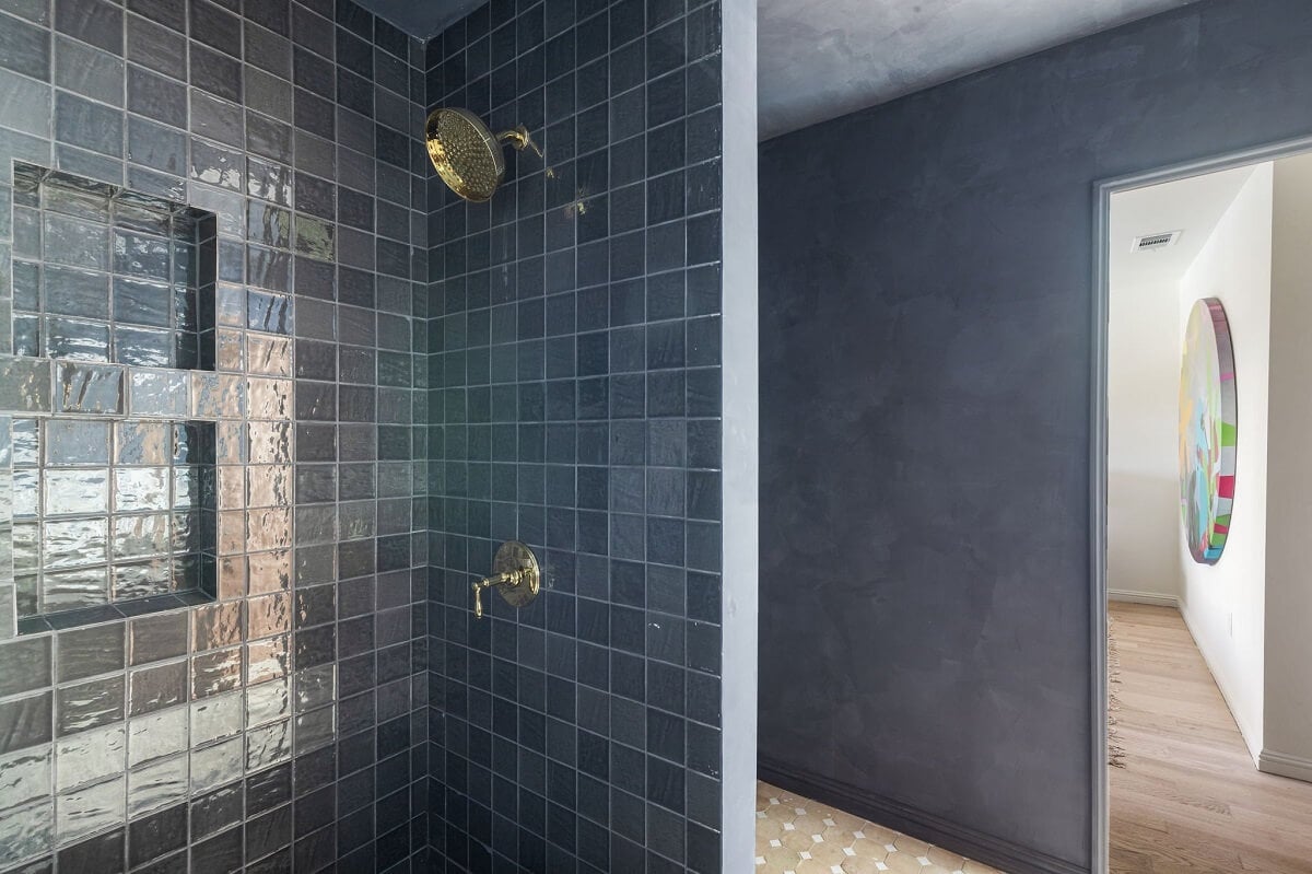 A Beautiful Serene Home in Encino Hills 31 walk-in-shower-blue-tiles-nordroom